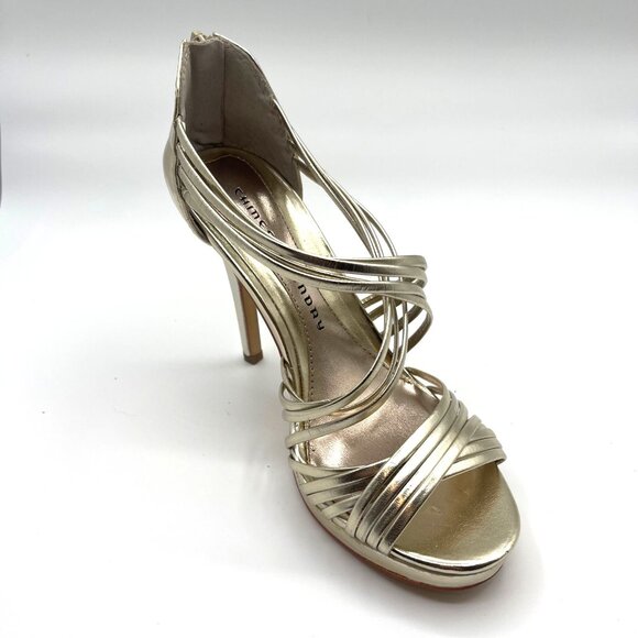 Chinese Laundry Gold Strappy Heels with Zippered Back Size 8.5M - Picture 2 of 7